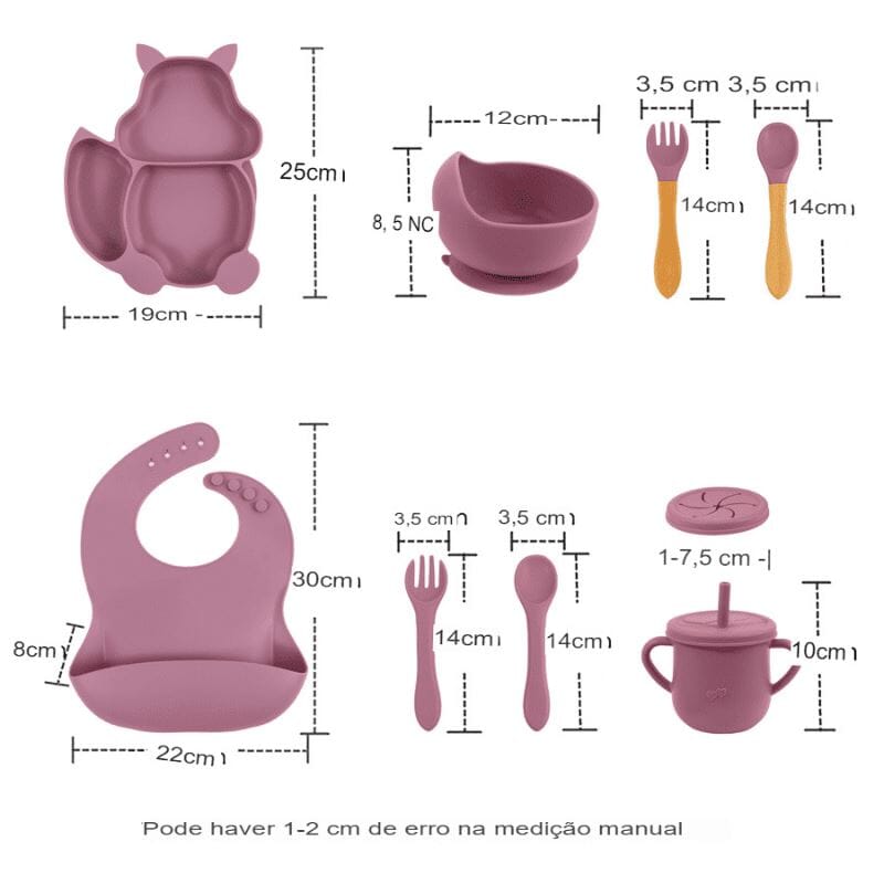 Kit 7 Pcs, Prato Formato Esquilo Com Ventosa, Babador, Conjunto Alimentação Para Bebê