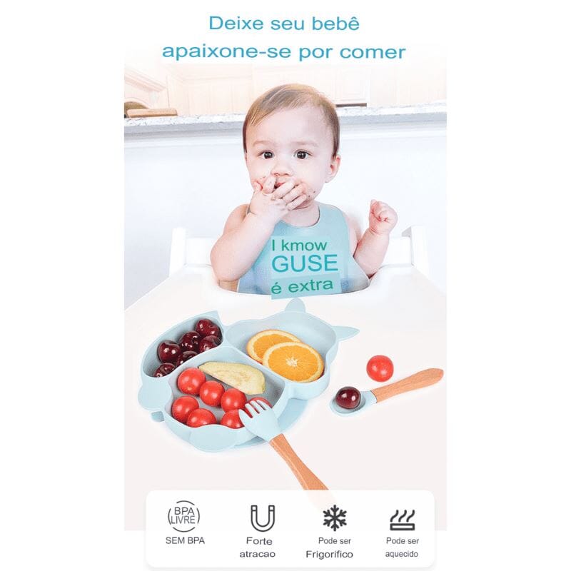 Kit 7 Pcs, Prato Formato Esquilo Com Ventosa, Babador, Conjunto Alimentação Para Bebê