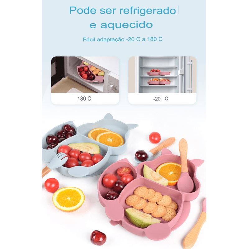 Kit 7 Pcs, Prato Formato Esquilo Com Ventosa, Babador, Conjunto Alimentação Para Bebê